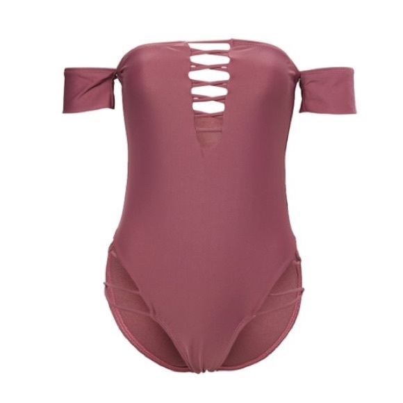 Mauve Lace Up One Piece Swimsuit - Picture 1 of 7
